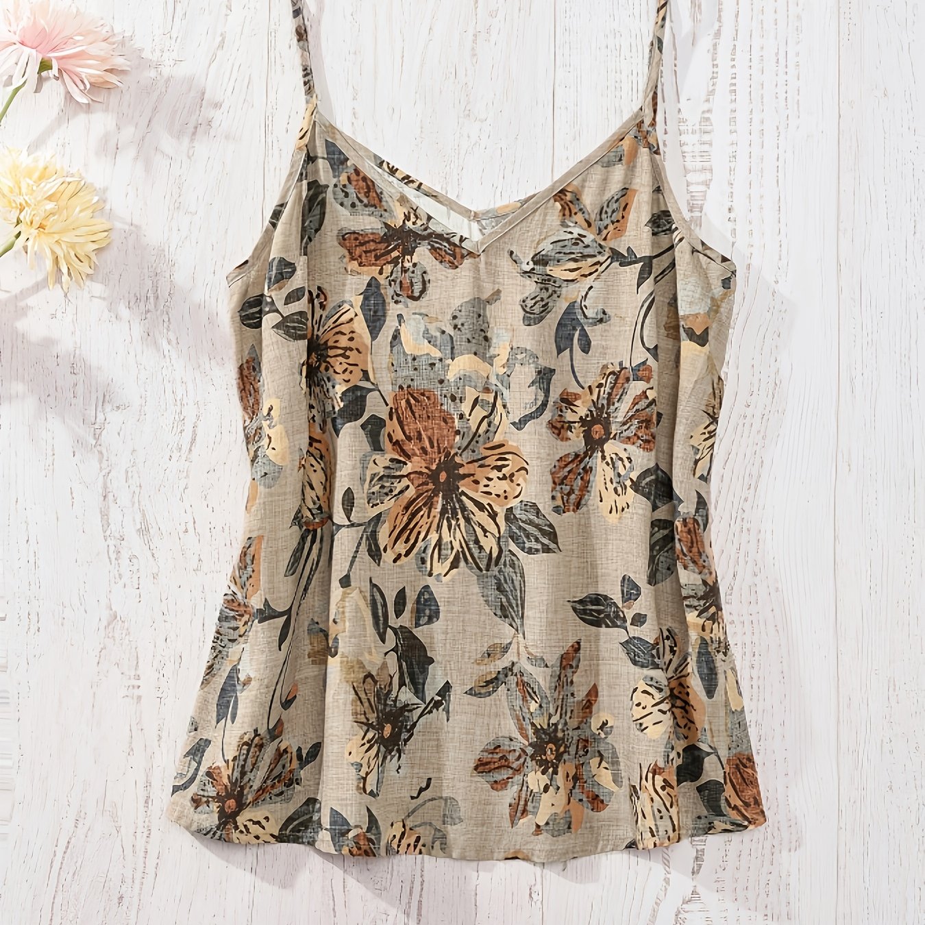 Camiseta sin mangas para mujer estilo bohemio con tirantes finos y estampado floral para verano