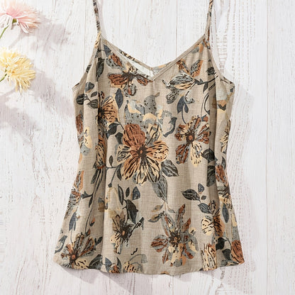 Camiseta sin mangas para mujer estilo bohemio con tirantes finos y estampado floral para verano