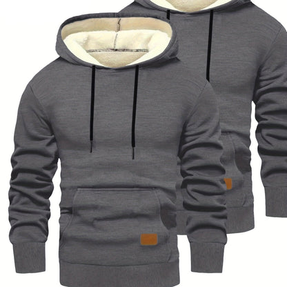Lot de 2 Hoodies Homme Doublés Polaire Ajustement Ample avec Capuche et Poche Kangourou