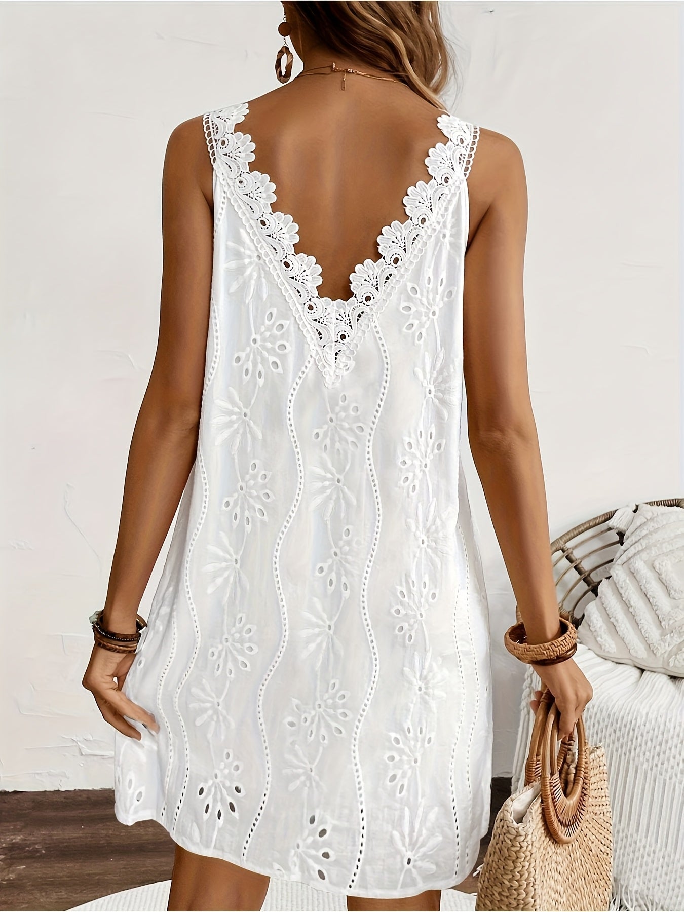 Robe d'été décontractée pour femme avec dentelle et décolleté en V, style bohème chic