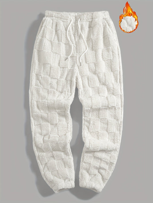 Pantalon de jogging doux à motif texturé à carreaux et cordon de serrage