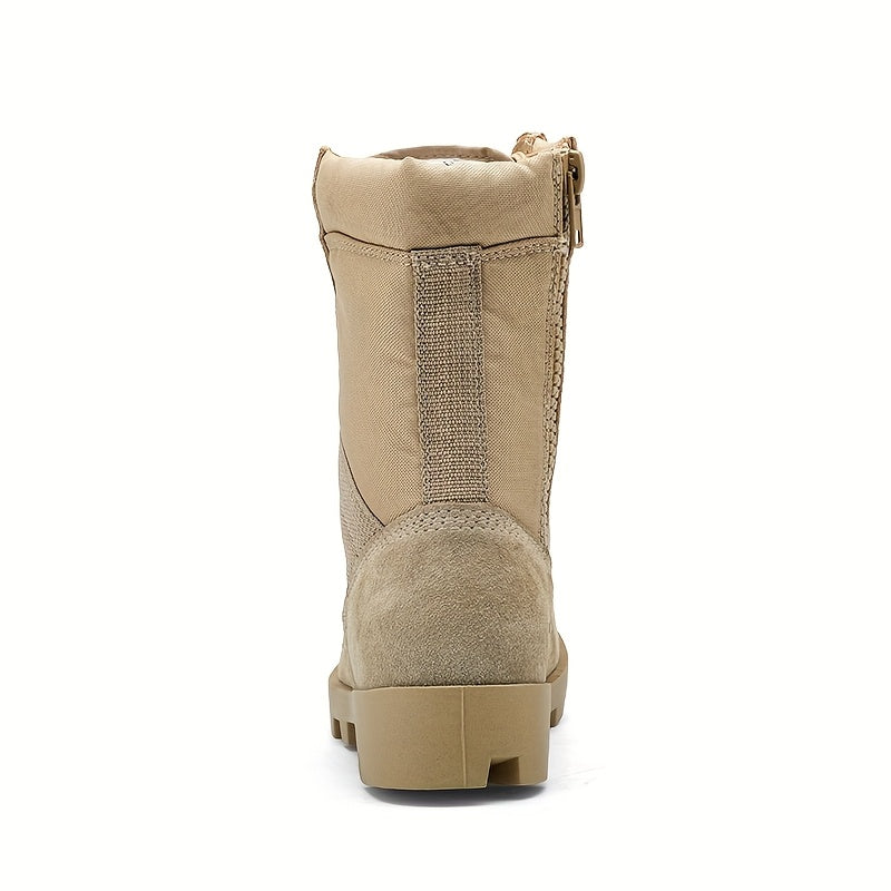 Bottes tactiques homme beige mi-montantes avec lacets et fermeture éclair latérale