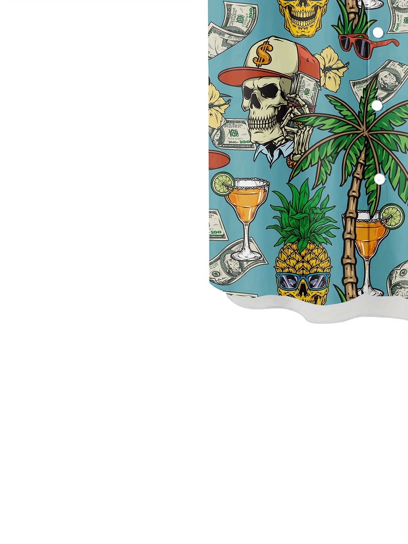 Hawaiihemd für Herren mit tropischem Motiv, Totenkopf und Dollarzeichen – lässiger Sommer-, Strand- und Urlaubsstil  