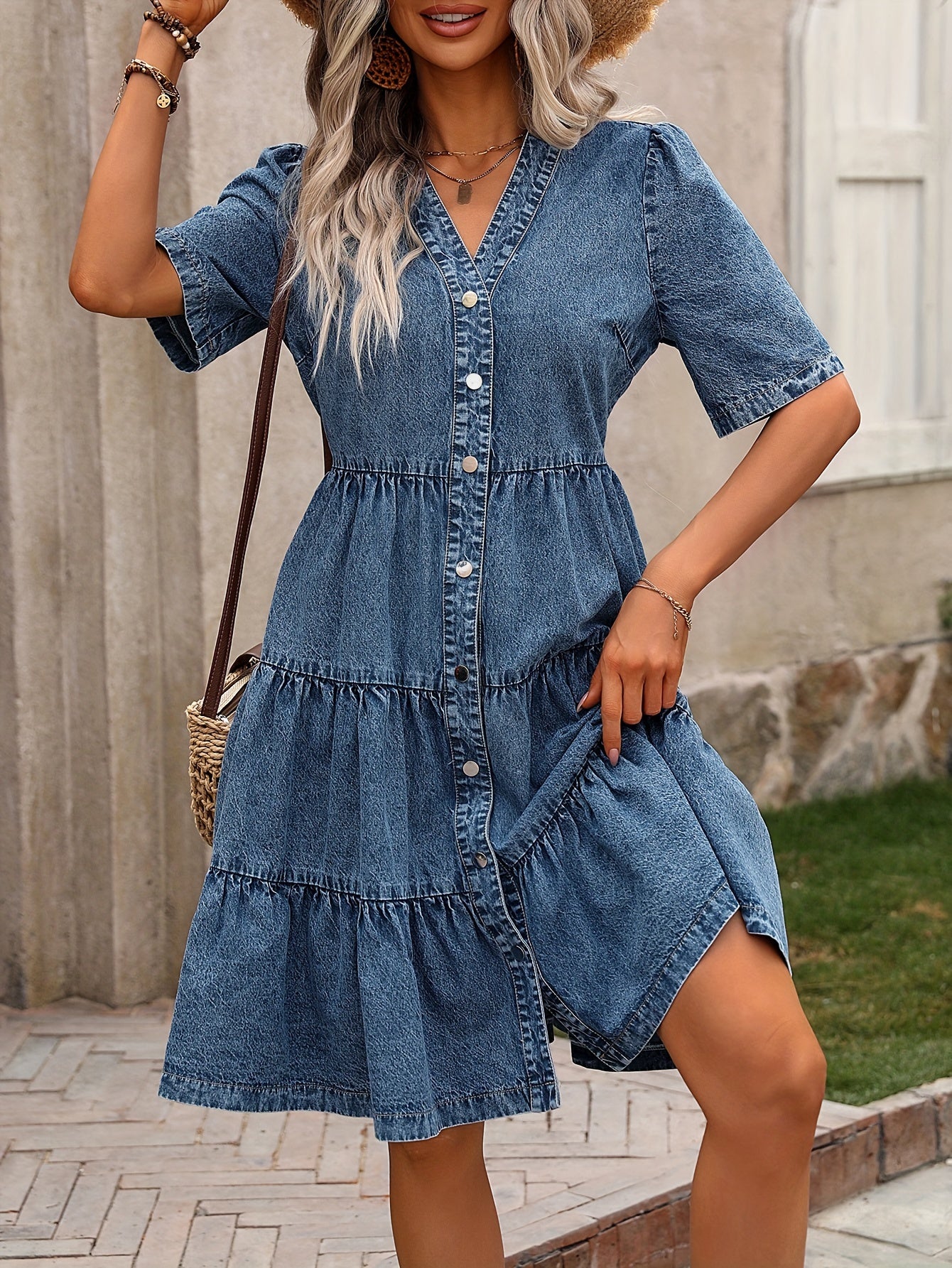 Robe décontractée pour femme style chemisier à boutons, élégante et estivale