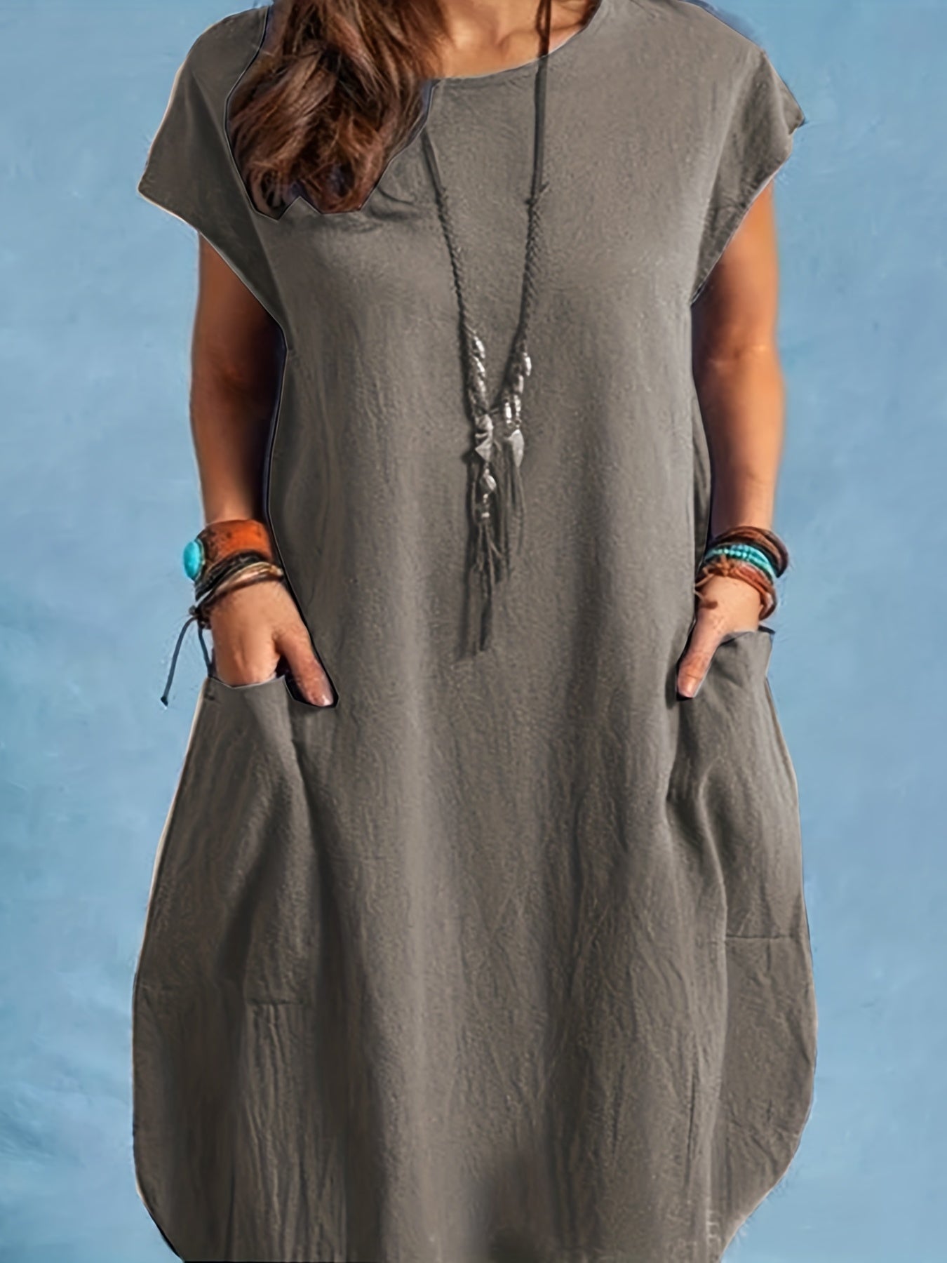 Robe Femme Décontractée Tunique Élégante à Manches Courtes pour Été et Printemps