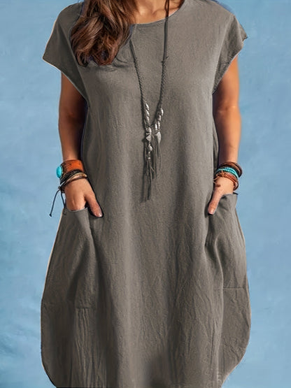 Robe Femme Décontractée Tunique Élégante à Manches Courtes pour Été et Printemps