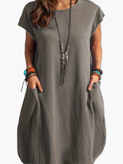 Robe Femme Décontractée Tunique Élégante à Manches Courtes pour Été et Printemps