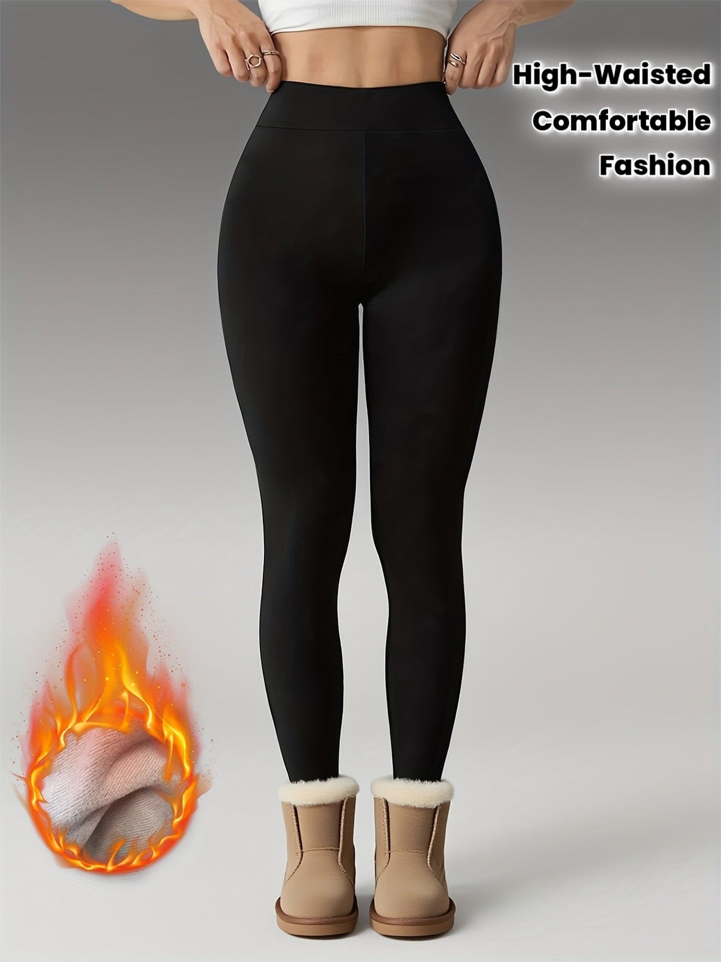 Legging Femme Noir Taille Haute Chaud Doublé Polaire