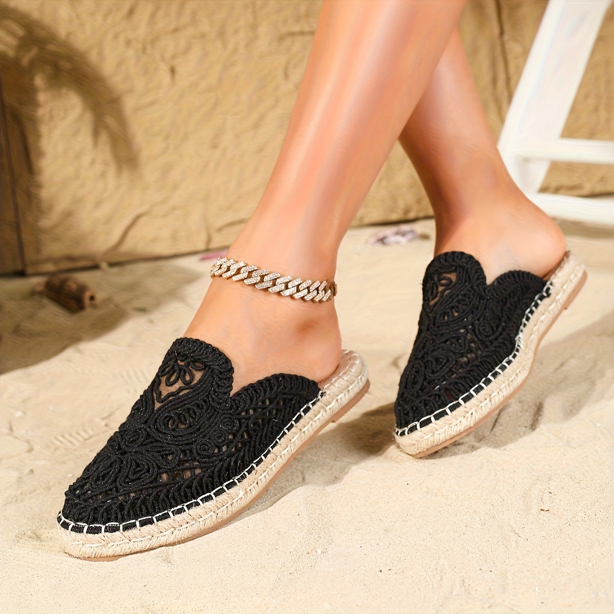Chaussures Mules Tressées Décontractées pour Femme Style Bohème Été