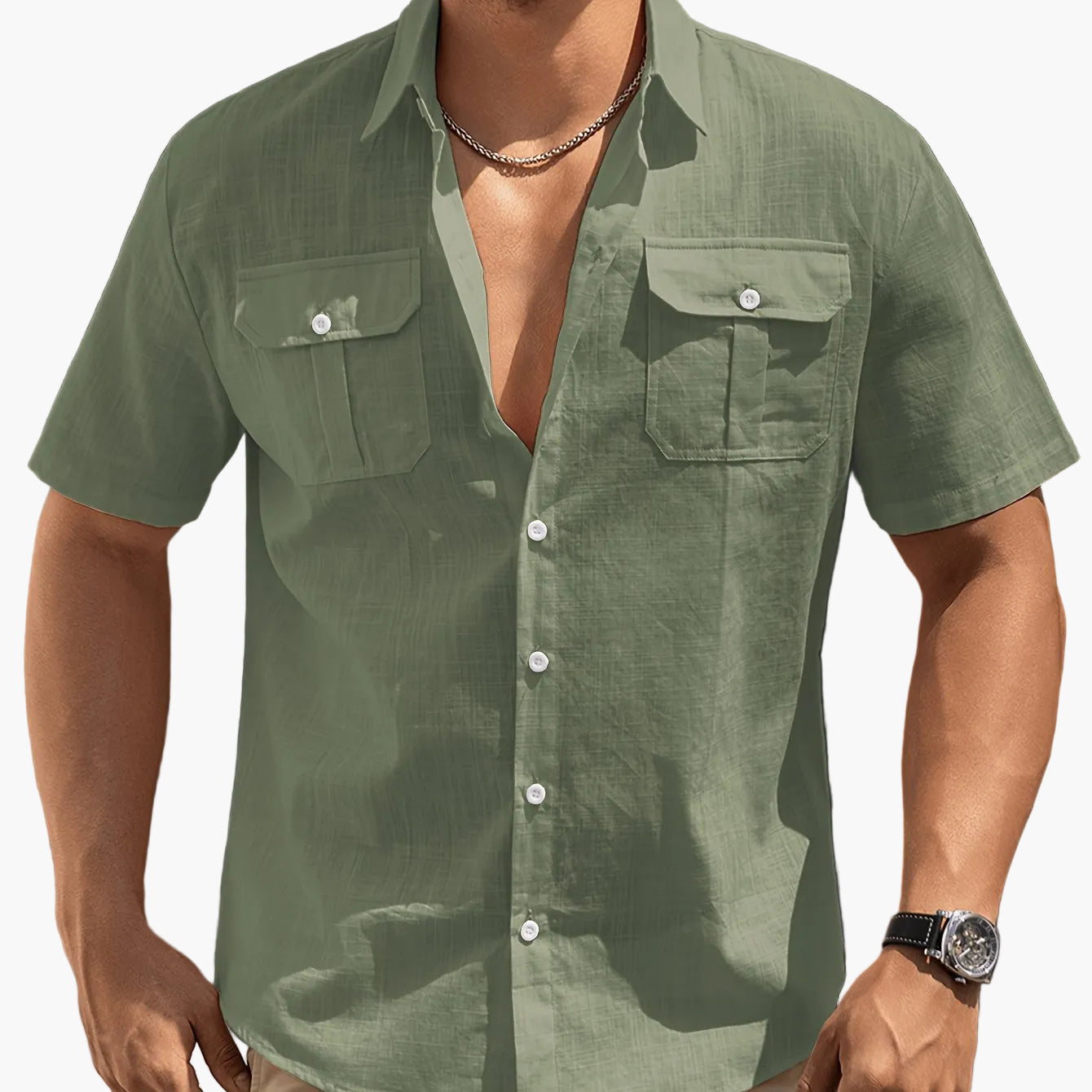Kurzärmeliges Casual-Herrenhemd mit Taschen – ideal für Sommer und Freizeit