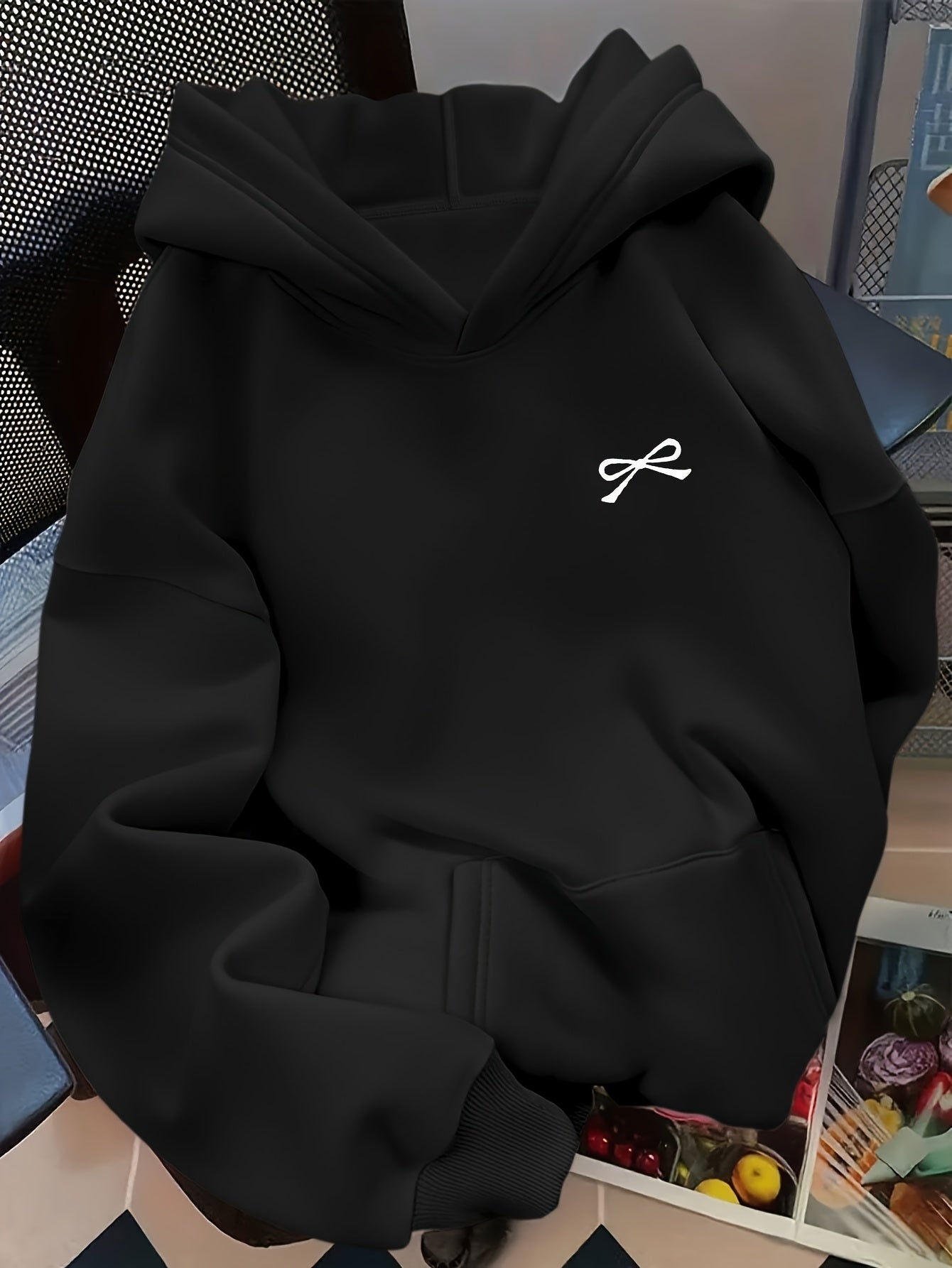 Women's Bow Embroidered Oversized Pullover Hoodie