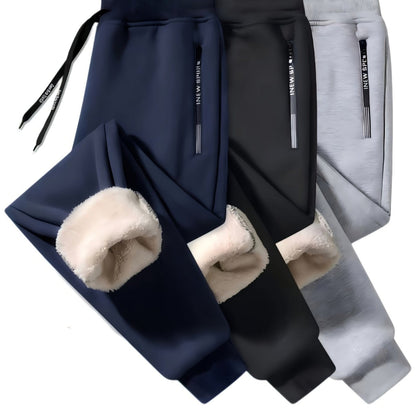 Lot de 3 Pantalons de Survêtement Polaire Homme, Élastique, Doublure Chaude, Poches Zippées, Bleu Marine, Noir et Gris Clair