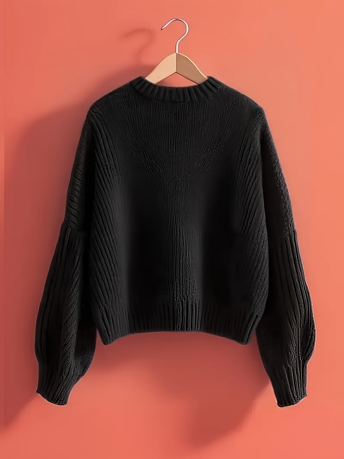 Pull en maille côtelée col V avec grand nœud décoratif pour femme