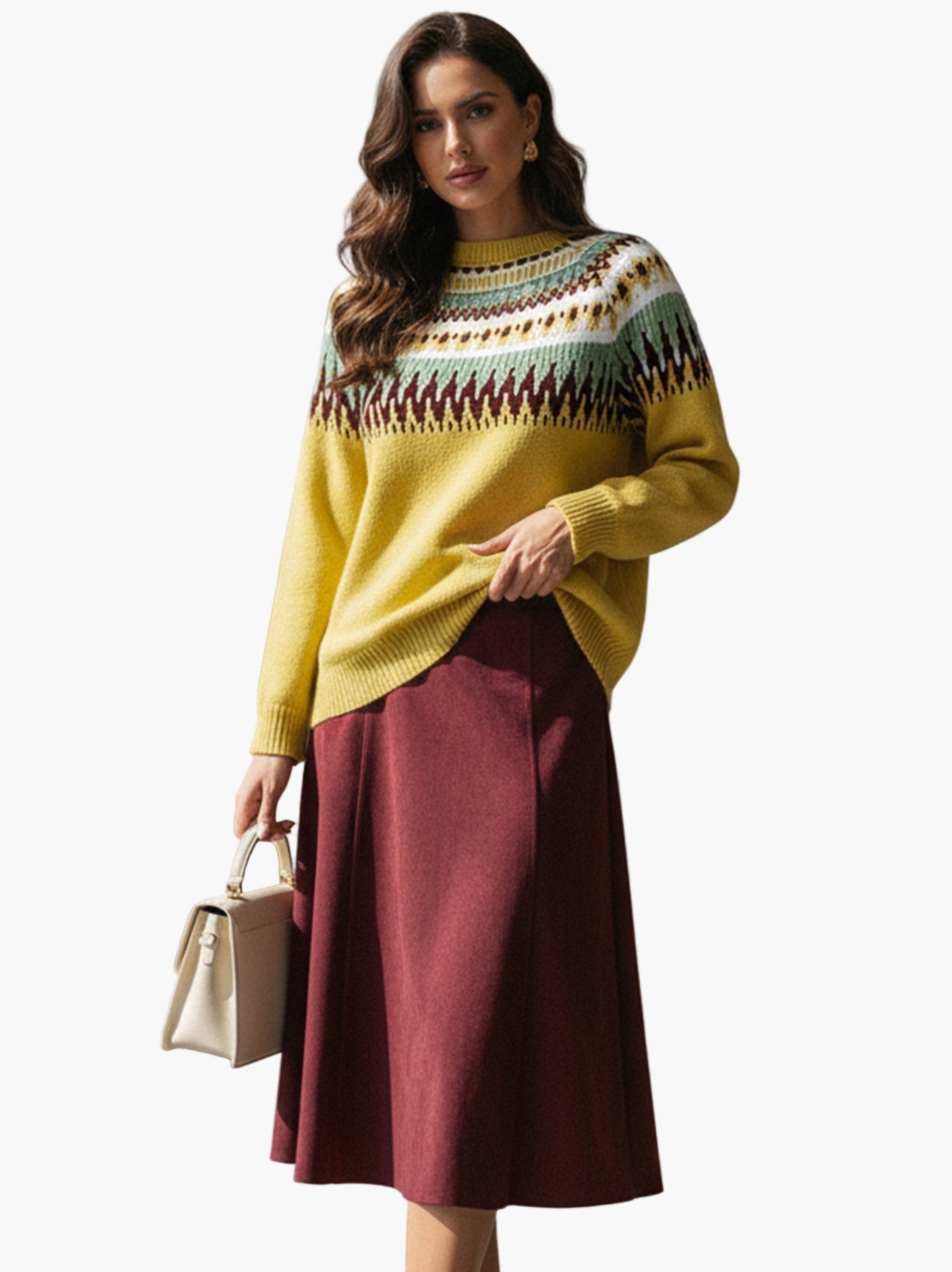 Jersey Mujer Estilo Nórdico Chic Mangas Largas Motivo Geométrico para Otoño y Primavera