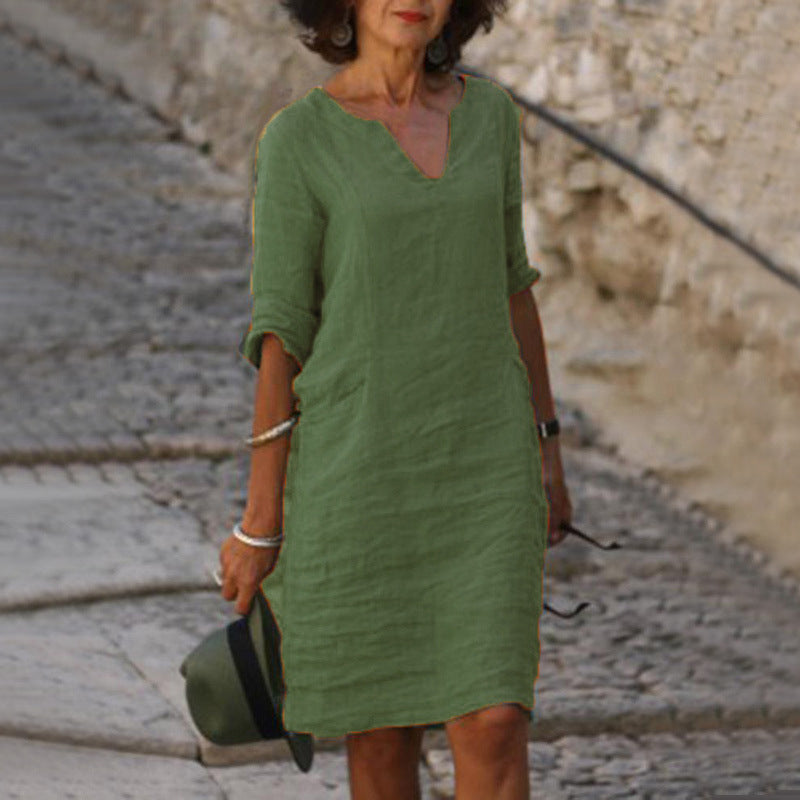 Robe décontractée rétro pour femme, manches mi-longues, style artistique, grande taille, multi-couleurs