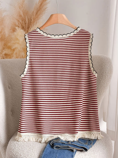 Dames tanktop grote maat elegante stijl met strepen en franjes, voor lente en zomer