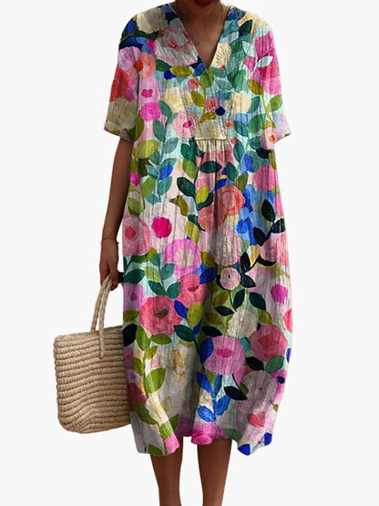 Robe d'été décontractée femme coupe ample style floral bohème