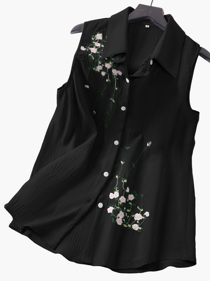 Chemisier sans manches femme style élégant avec broderie florale - Usage quotidien ou bureau