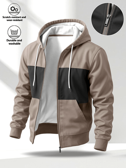 Sweat à capuche zippé bicolore pour homme avec poches latérales et cordon de serrage