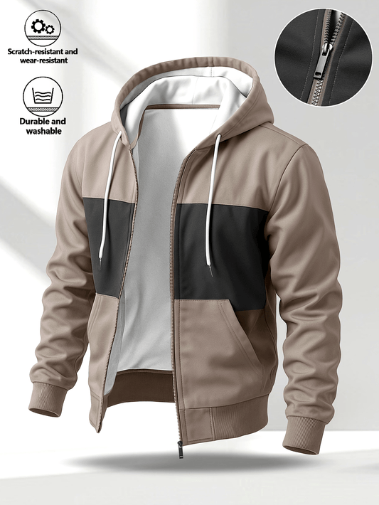 Sweat à capuche zippé bicolore pour homme avec poches latérales et cordon de serrage