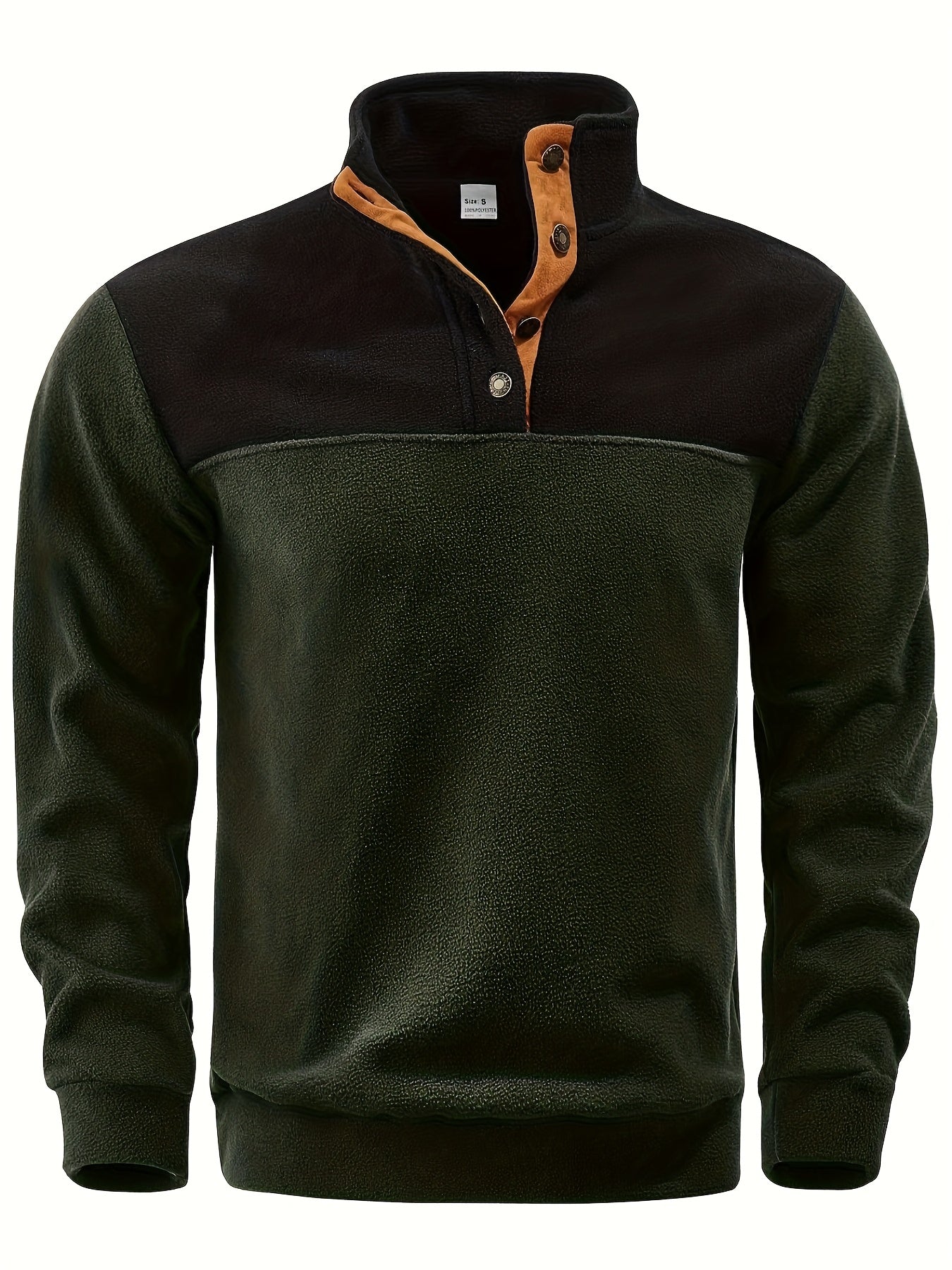 Pull Homme en Polaire Bicolore avec Col Montant et Boutons à Pression