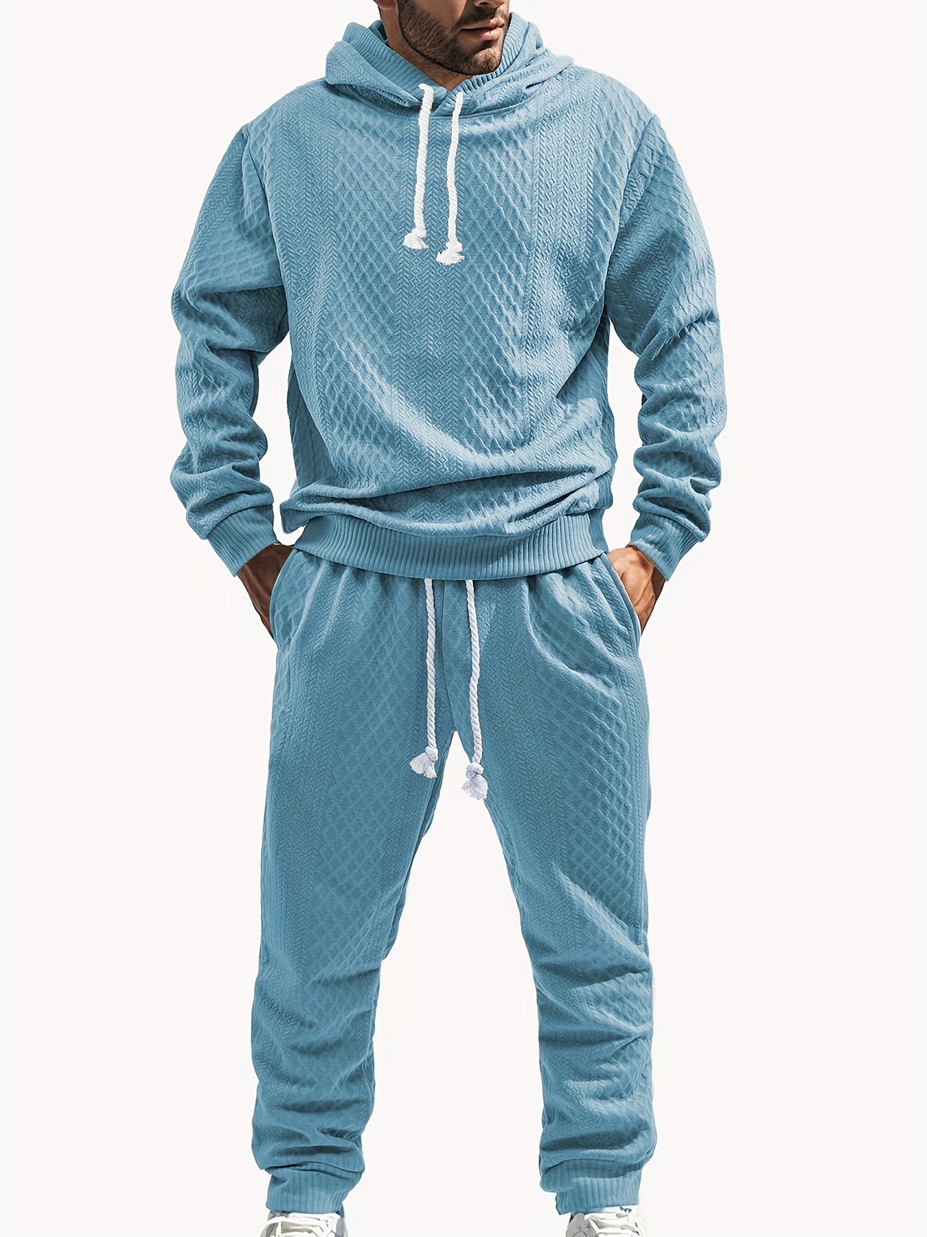 Ensemble Survêtement Homme à Capuche Texture Chevron et Losange – Style Décontracté