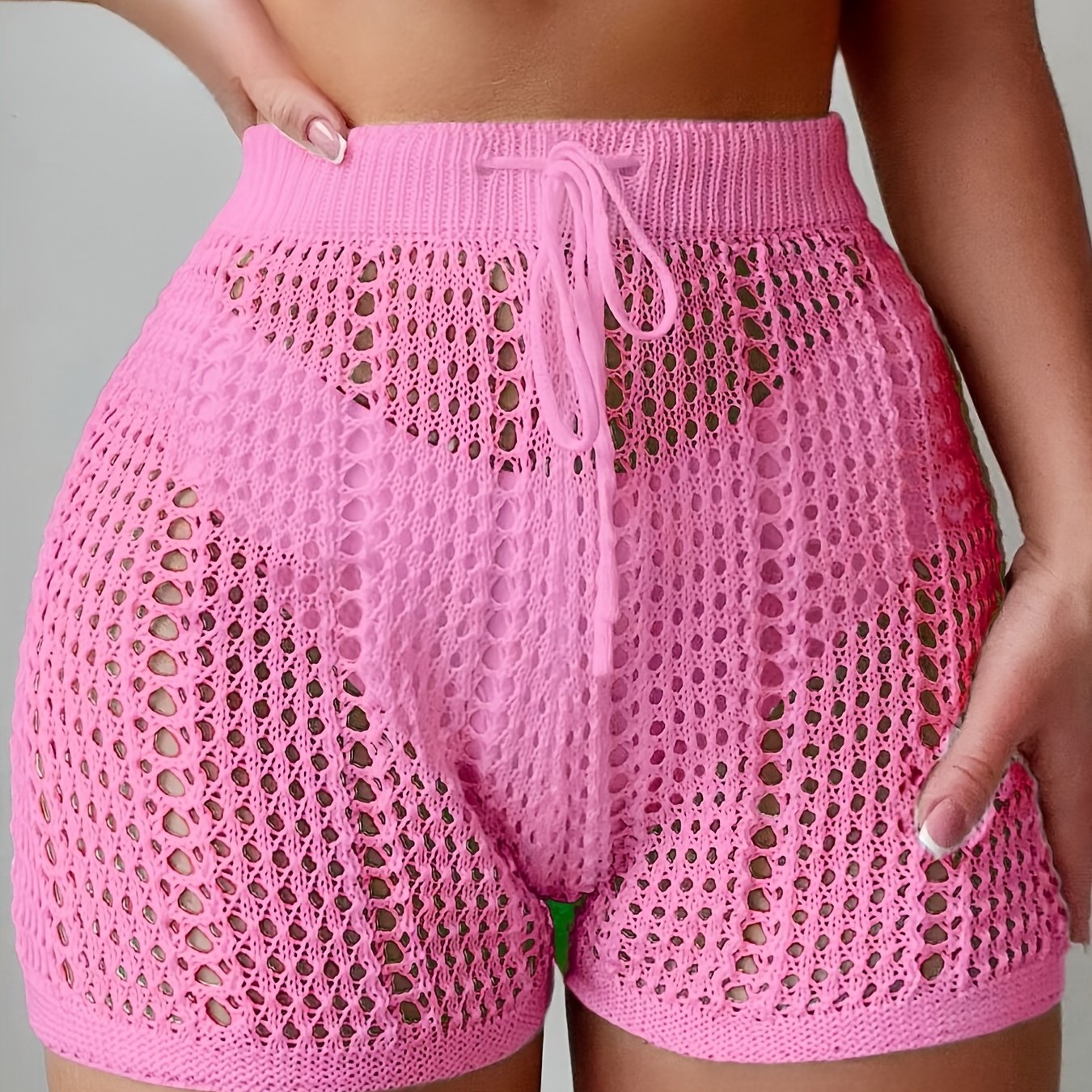 High-waisted openwork shorts for women, casual chic beach style for holidays and leisure