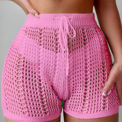 High-waisted openwork shorts for women, casual chic beach style for holidays and leisure