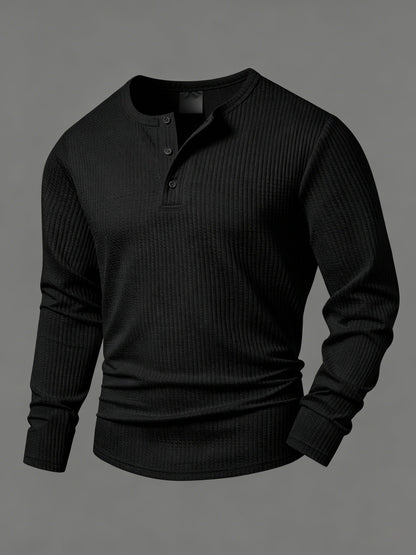 Haut décontracté texturé pour homme à manches longues col Henley