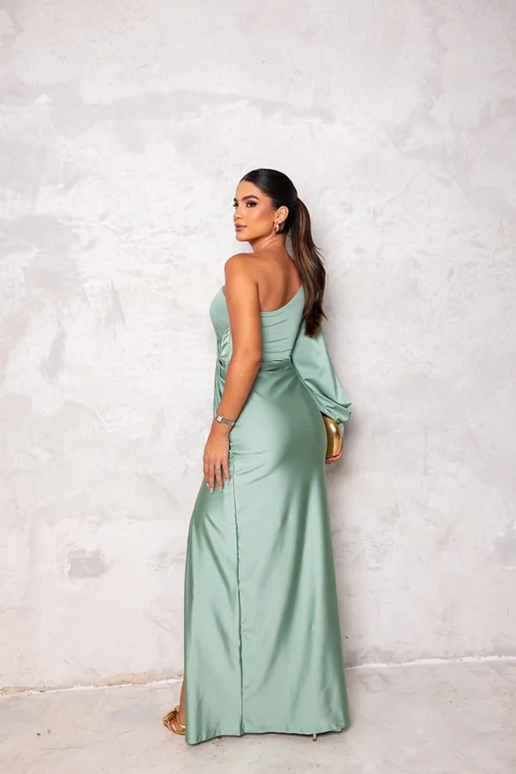 Abito da sera donna monospalla elegante stile drappeggiato per evento e cerimonia