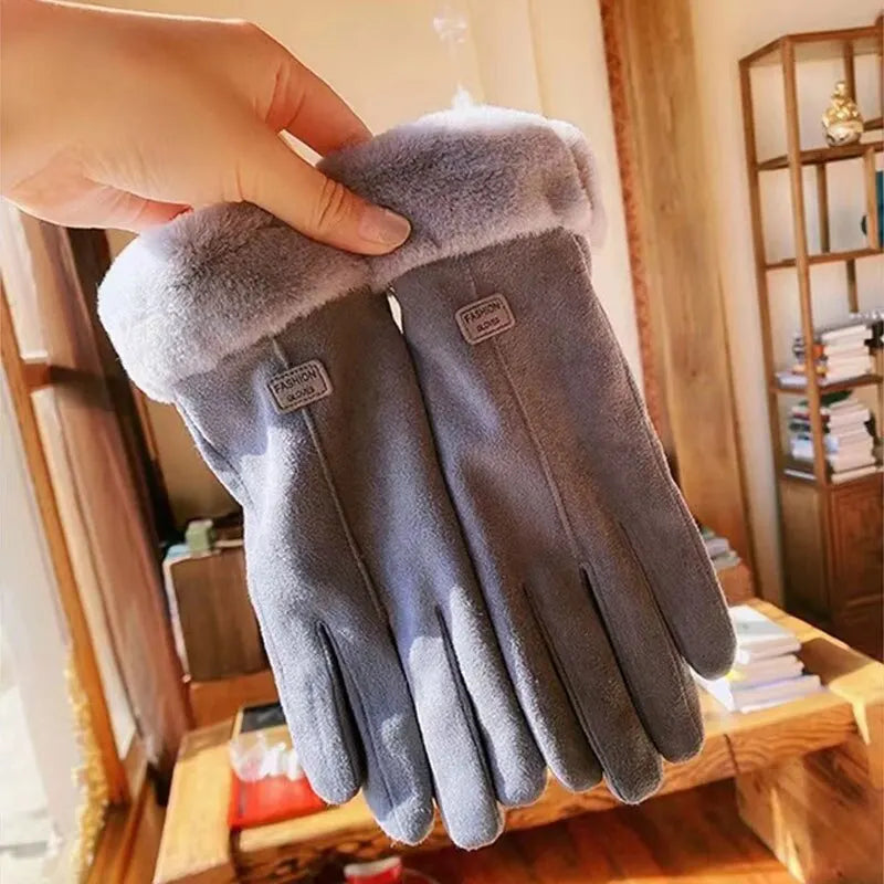 Gants Hiver Doux avec Revers en Fausse Fourrure