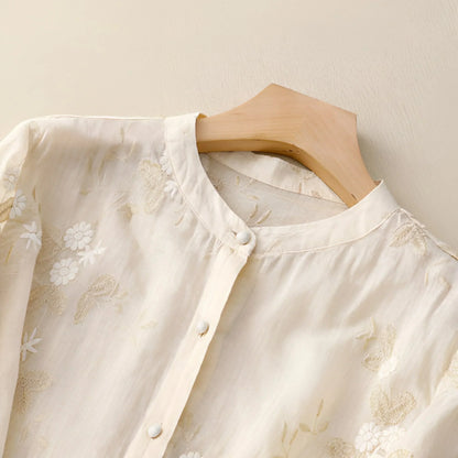 Blusa amplia con bordados florales para mujer, estilo elegante y versátil