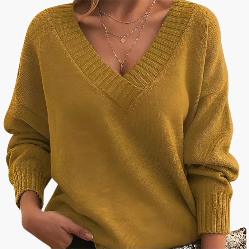 Damski sweter z dekoltem w serek na zimę, elegancki i swobodny, z długim rękawem