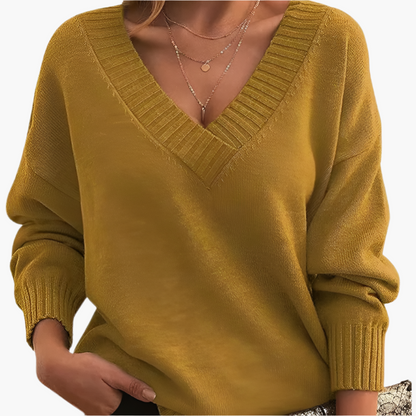 Damski sweter z dekoltem w serek na zimę, elegancki i swobodny, z długim rękawem
