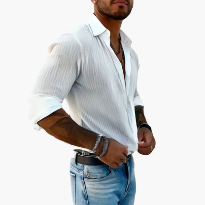 Chemise Homme Élégante à Rayures Style Décontracté Chic – Manches Longues et Col à Revers