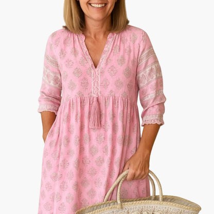 Robe mi-longue bohème pour femme, style décontracté avec imprimé et poches
