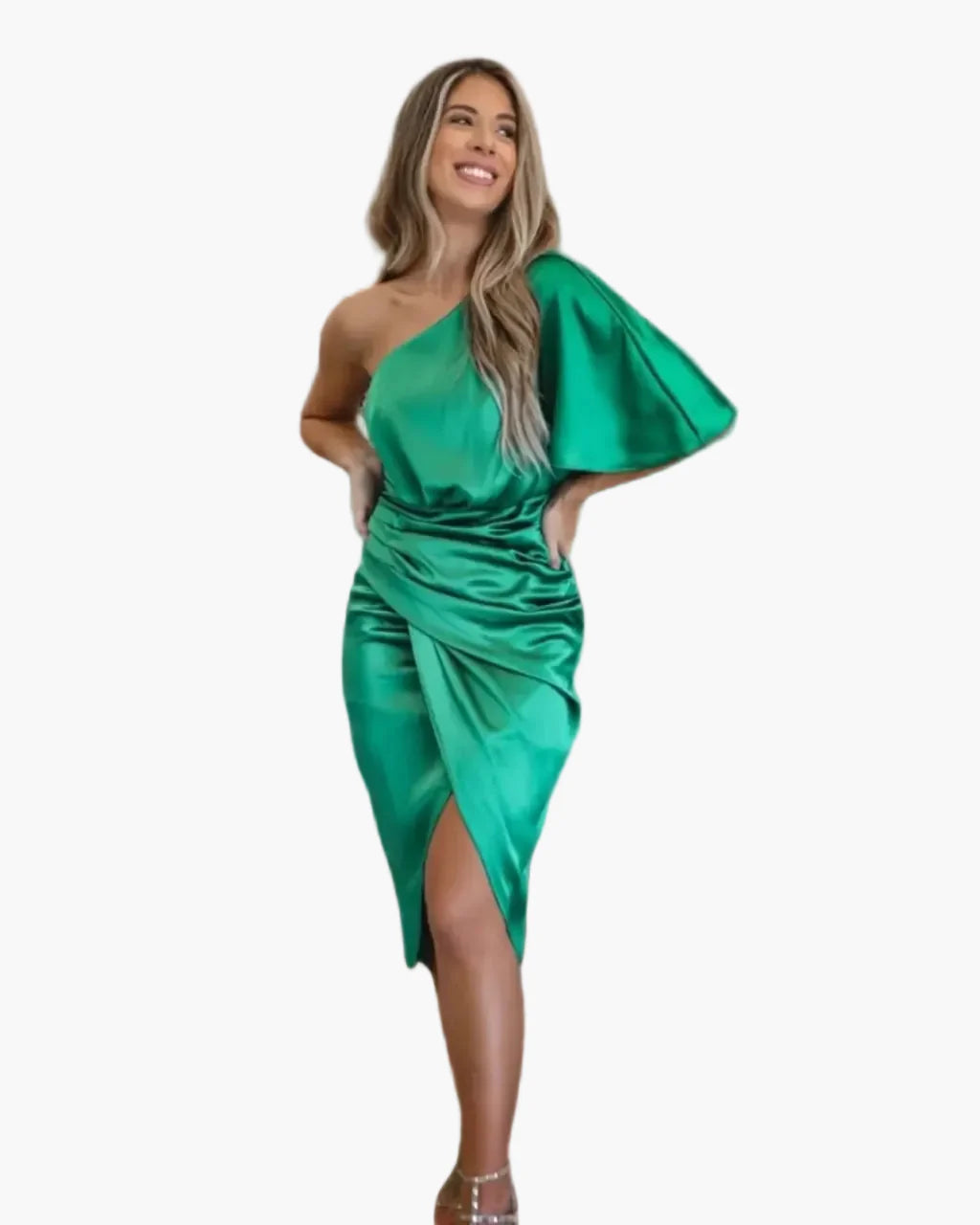 Robe midi asymétrique de soirée pour femme, style drapé élégant, usage événementiel et cocktail
