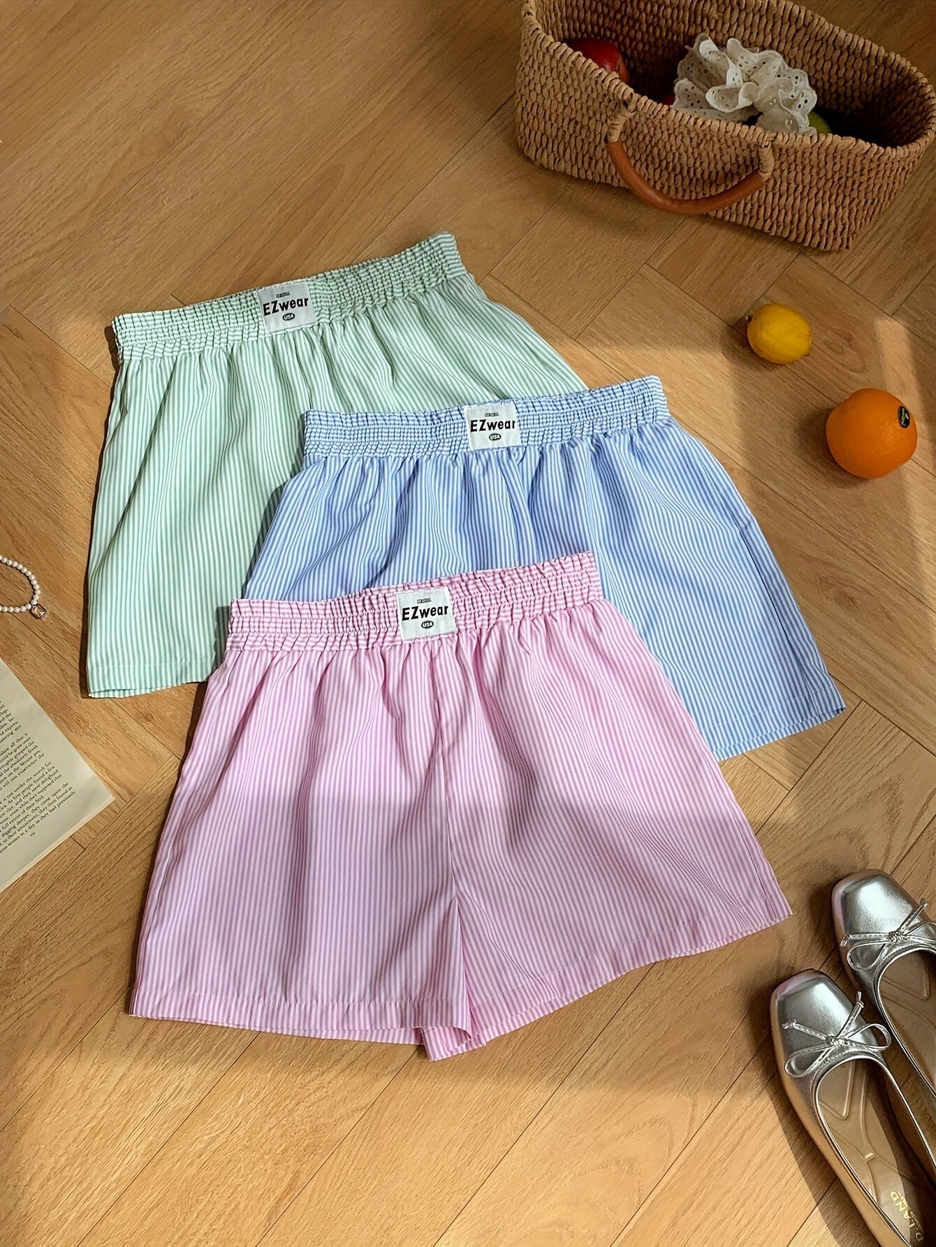 Shorts décontractés à rayures pour femme, lot de 3, style confortable pour la maison ou l'été