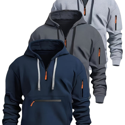 Sweat à Capuche Homme Zippé Mi-long avec Poche Kangourou et Manches Zippées