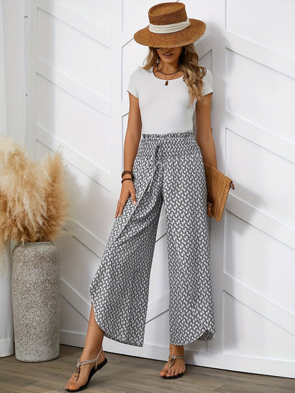 Weite Damenhose im eleganten Stil mit geometrischem Muster für Frühling/Sommer