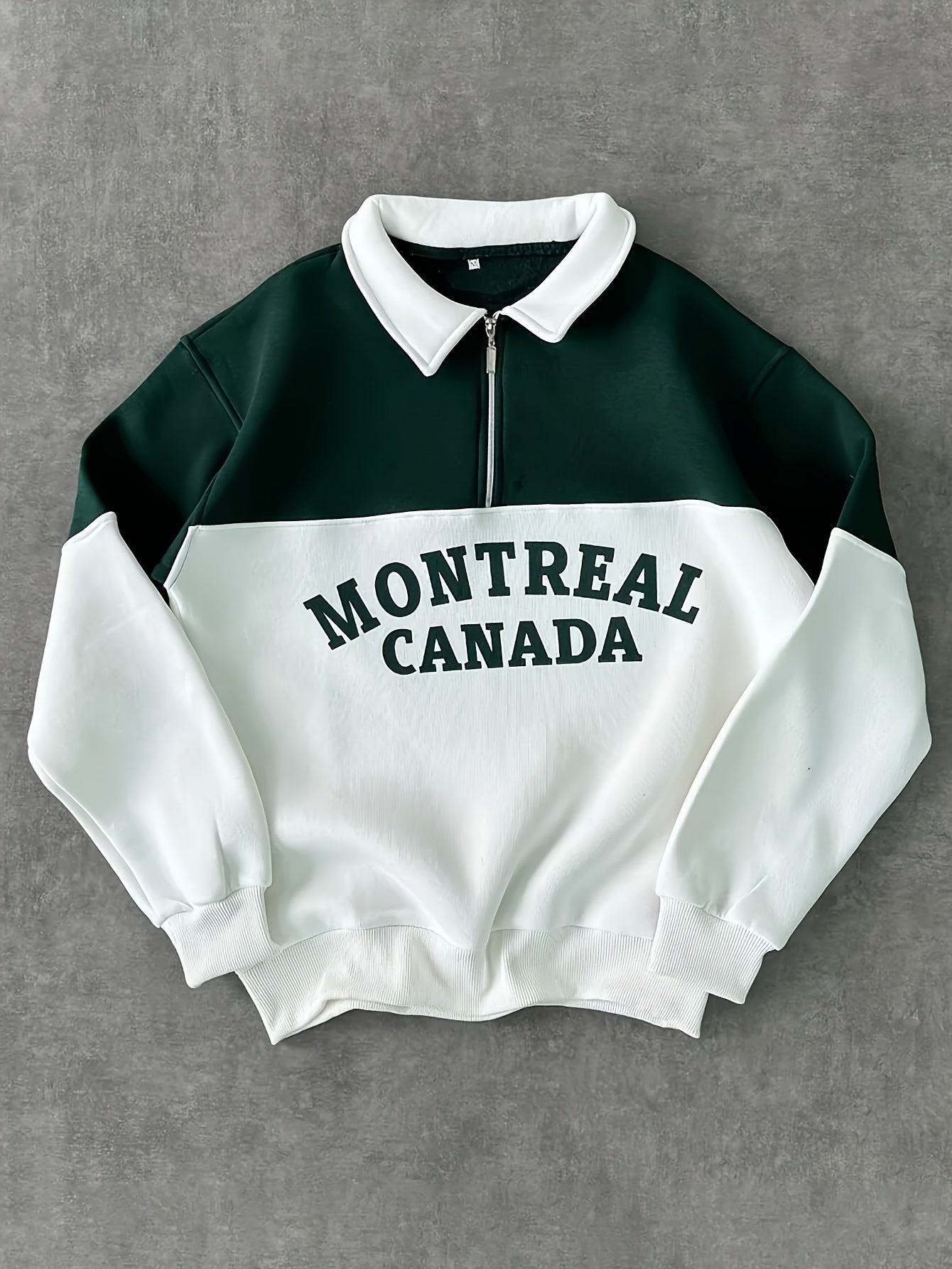 Sweatshirt Polo Bicolore Homme avec Fermeture Éclair Courte et Inscription "MONTREAL CANADA"