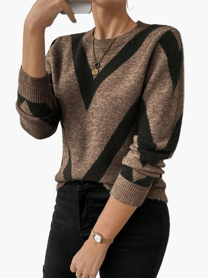 Elegancki sweter damski z geometrycznym wzorem w stylu jesienno-zimowym