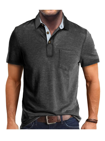 Polo décontracté pour homme à poche poitrine, style élégant pour usage quotidien ou bureau