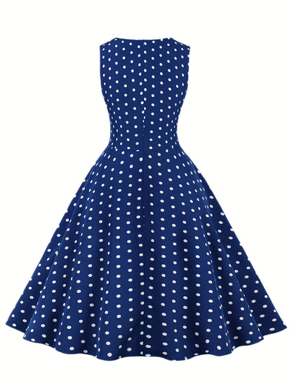Vestido vintage sin mangas con lunares para mujer, estilo retro acampanado, ideal para el verano y ocasiones especiales