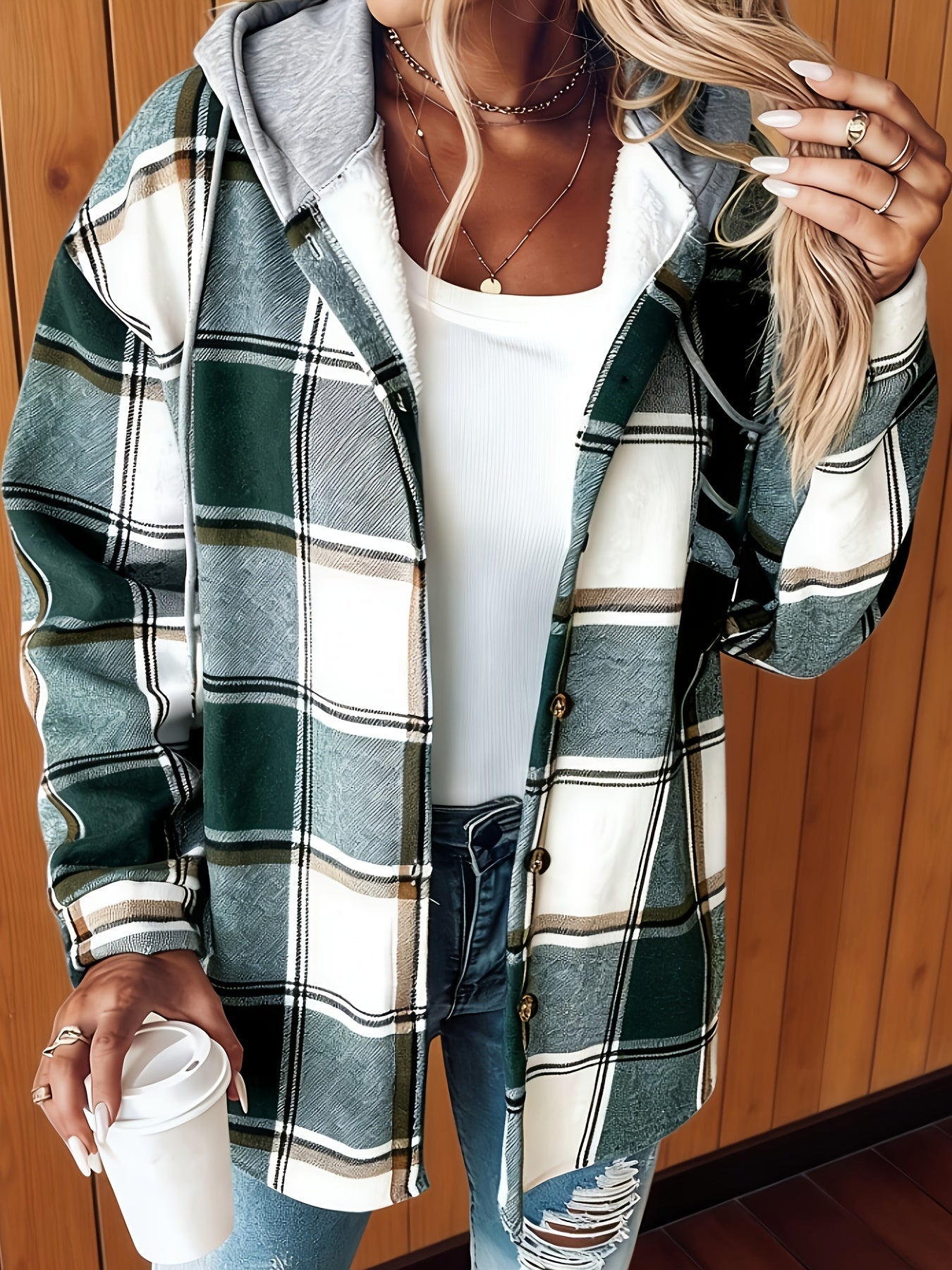 Surchemise Carreaux Femme Capuche Veste Chemise Verte Blanche