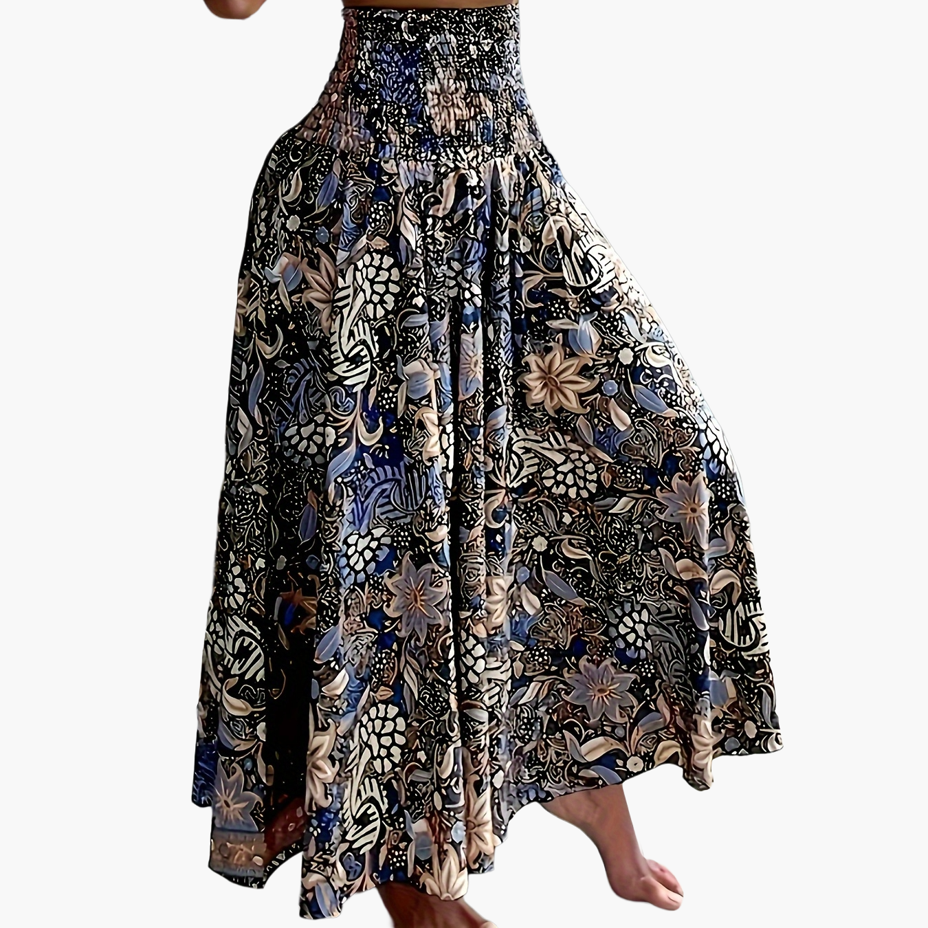 Falda larga de talle alto bohemia para mujer con estampados tropicales para el verano