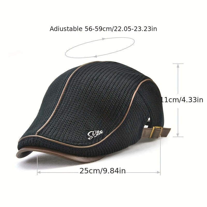 Casquette béret plate tricotée homme avec bordure effet cuir