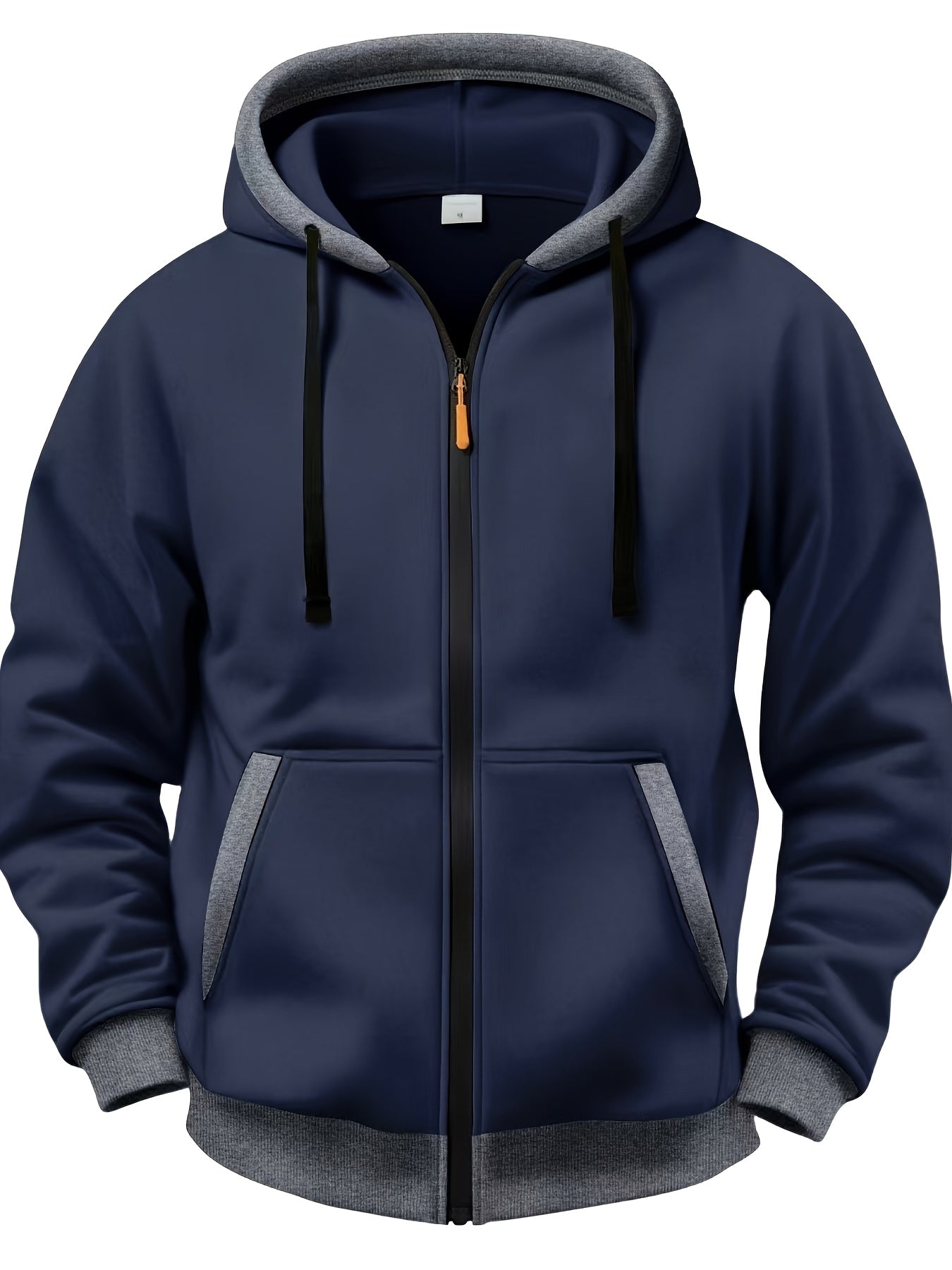 Sweat à Capuche Zippé Bicolore Homme avec Poches Kangourou et Cordon de Serrage