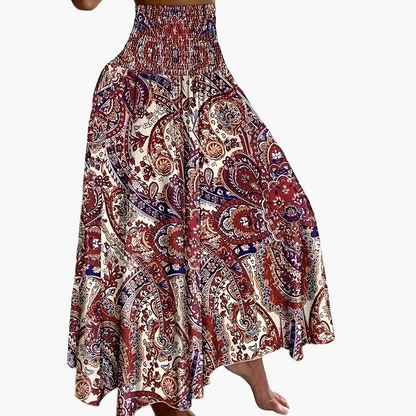 Falda larga de talle alto bohemia para mujer con estampados tropicales para el verano