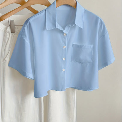 Camicia casual donna maniche corte stile moderno con orlo corto